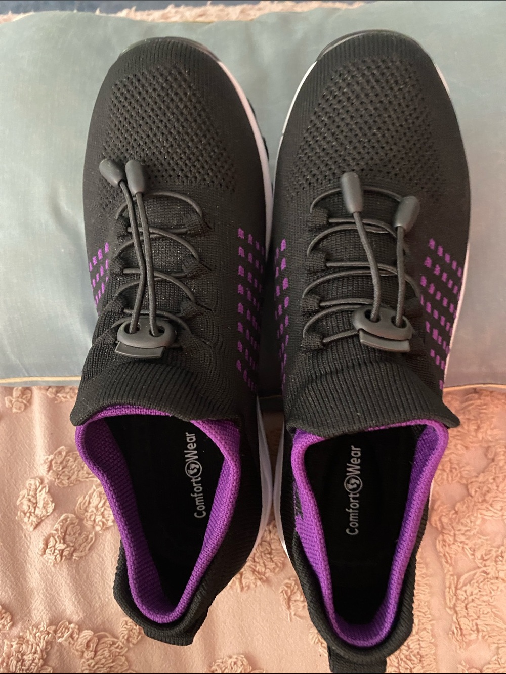 Women's Black Athletic Slip-On Sneakers with Purple Accents
